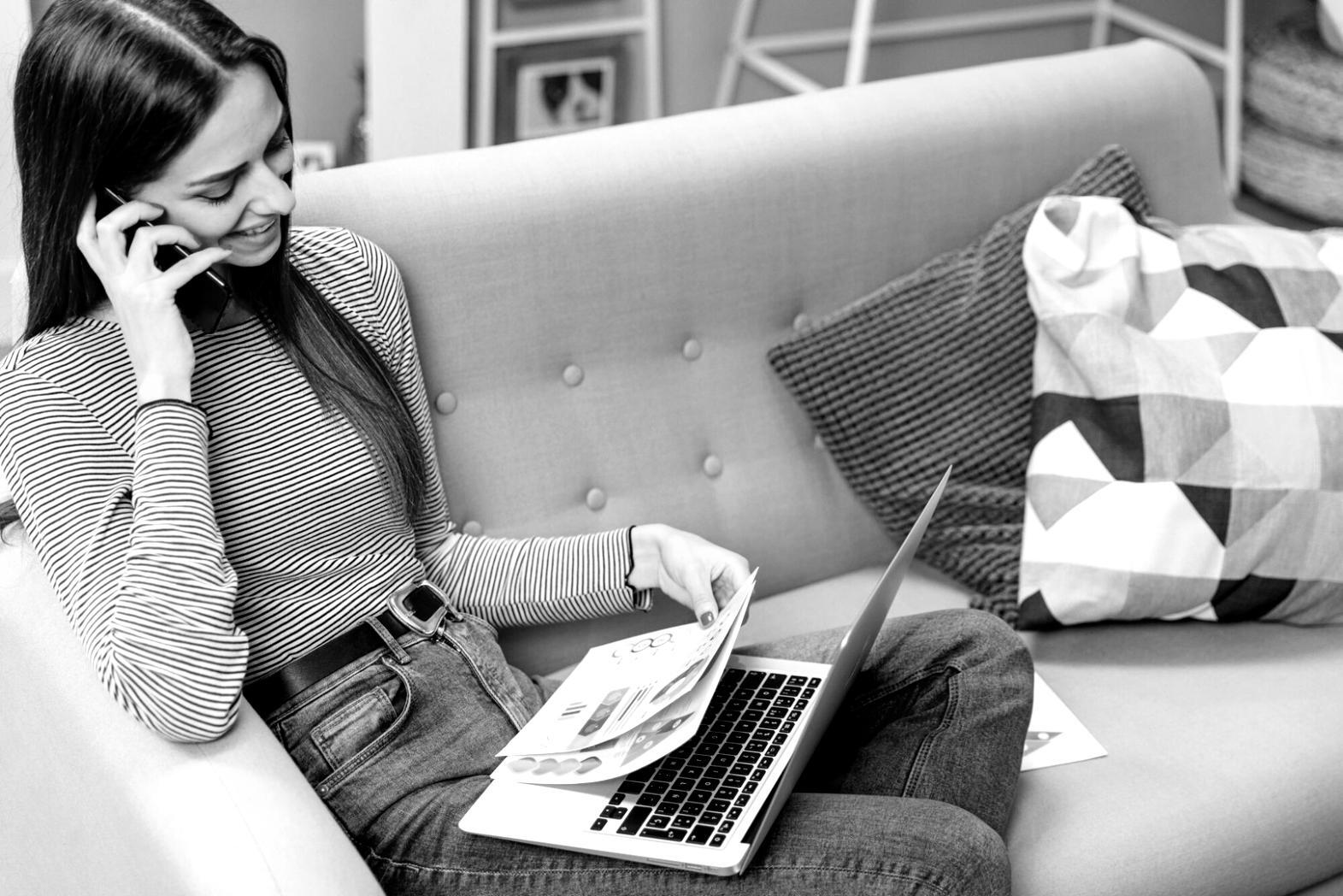 Financial analysis workspace with documents and charts